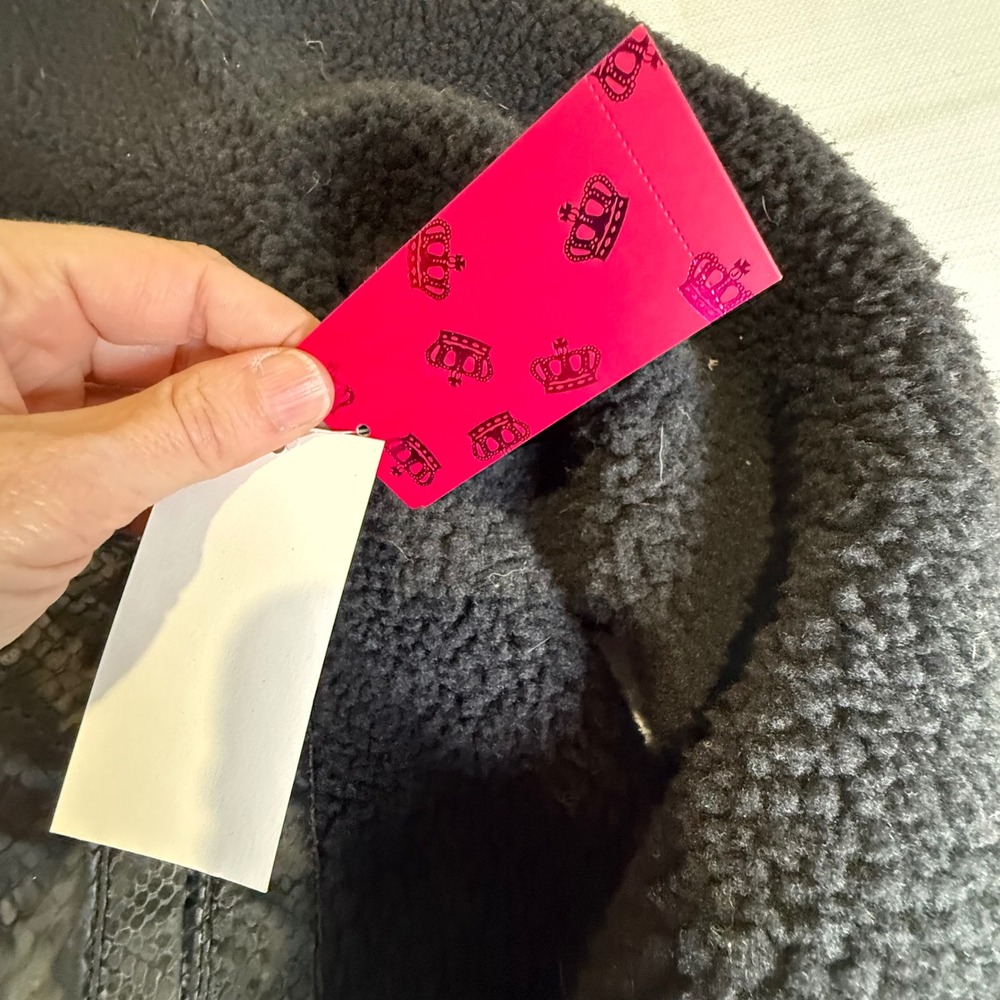 Juicy Couture Black Sherpa Jacket Womens 2X Cropped Y2K McBling Fleece Zip NWT - Picture 4 of 10